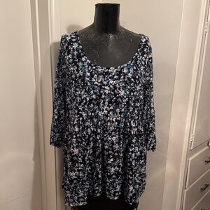 Torrid Blue and White Floral Blouse